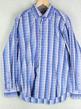 Robert Graham Shirt Mens Large Blue Geometric Button Up Long Sleeve Colorful